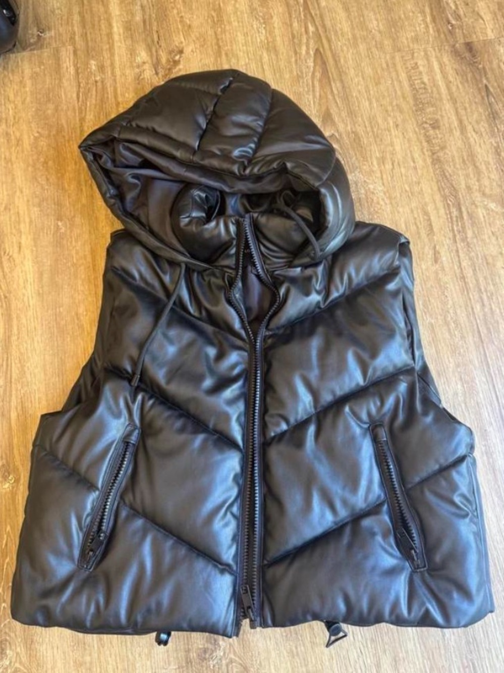 Love tree leather puff vest with hood
